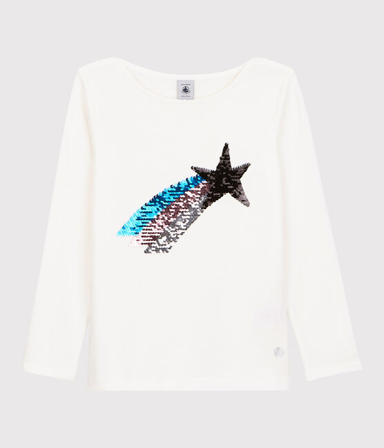 Girls' Long-Sleeved Cotton T-Shirt MARSHMALLOW white
