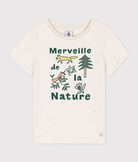Girls' short-sleeved cotton T-shirt MONTELIMAR CHINE beige
