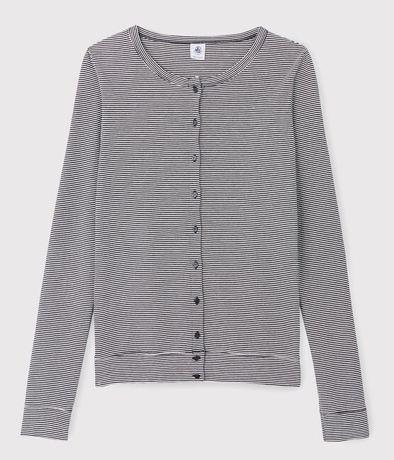 Women's Iconic Striped Cotton Cardigan SMOKING blue/MARSHMALLOW white