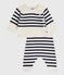 Babies' 2-piece stripy knit Breton top outfit MARSHMALLOW blue/SOIR