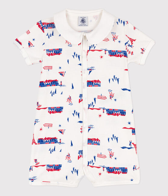 Babies' Paris-Themed Cotton Playsuit MARSHMALLOW white/MULTICO white
