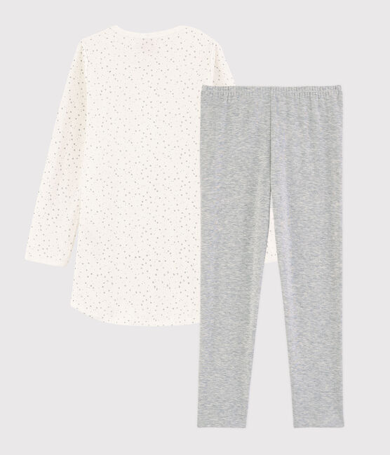 Girls' Starry Tube Knit Nightdress with Leggings MARSHMALLOW white/ARGENT grey