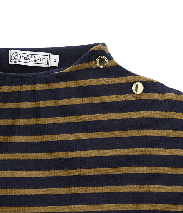 women's short sleeved striped dress in heavyweight jersey blue/brown