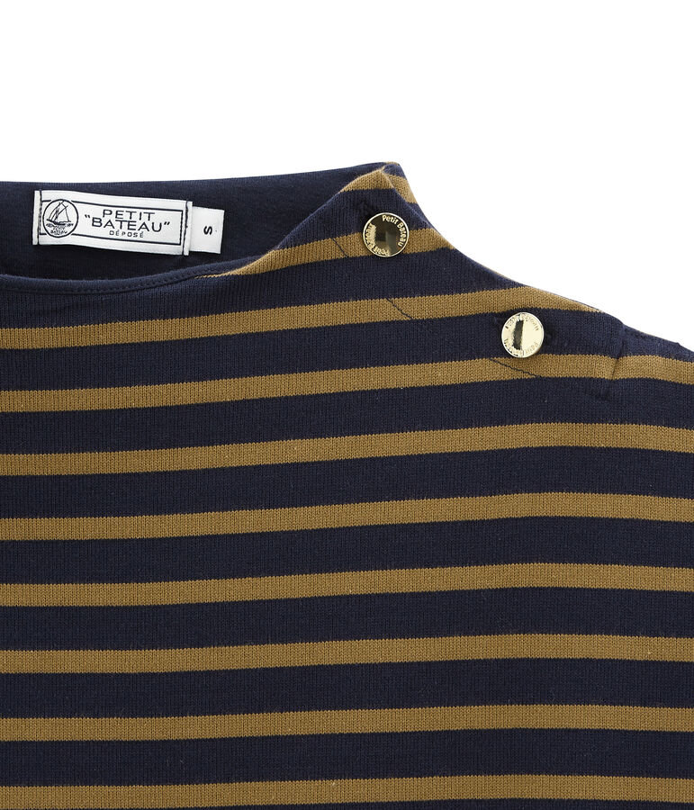 women's short sleeved striped dress in heavyweight jersey blue/brown