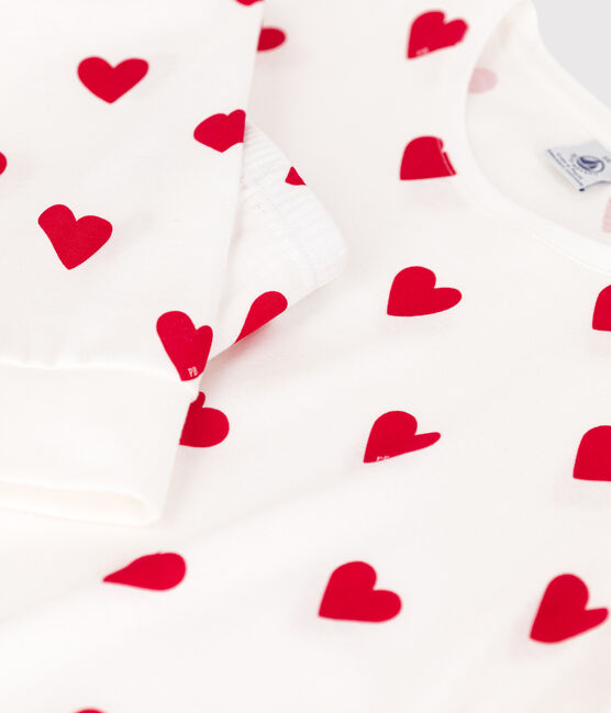 Women's Heart Themed Cotton Pyjamas MARSHMALLOW white/TERKUIT red
