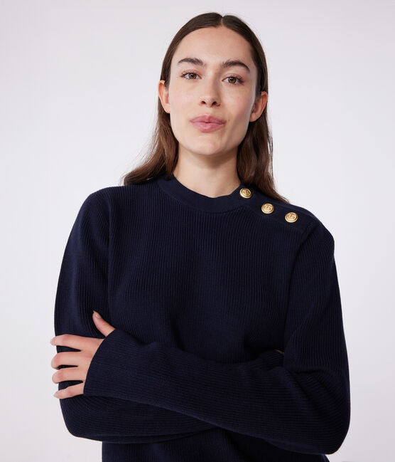 Women's plain cotton sailor-style jumper SMOKING blue