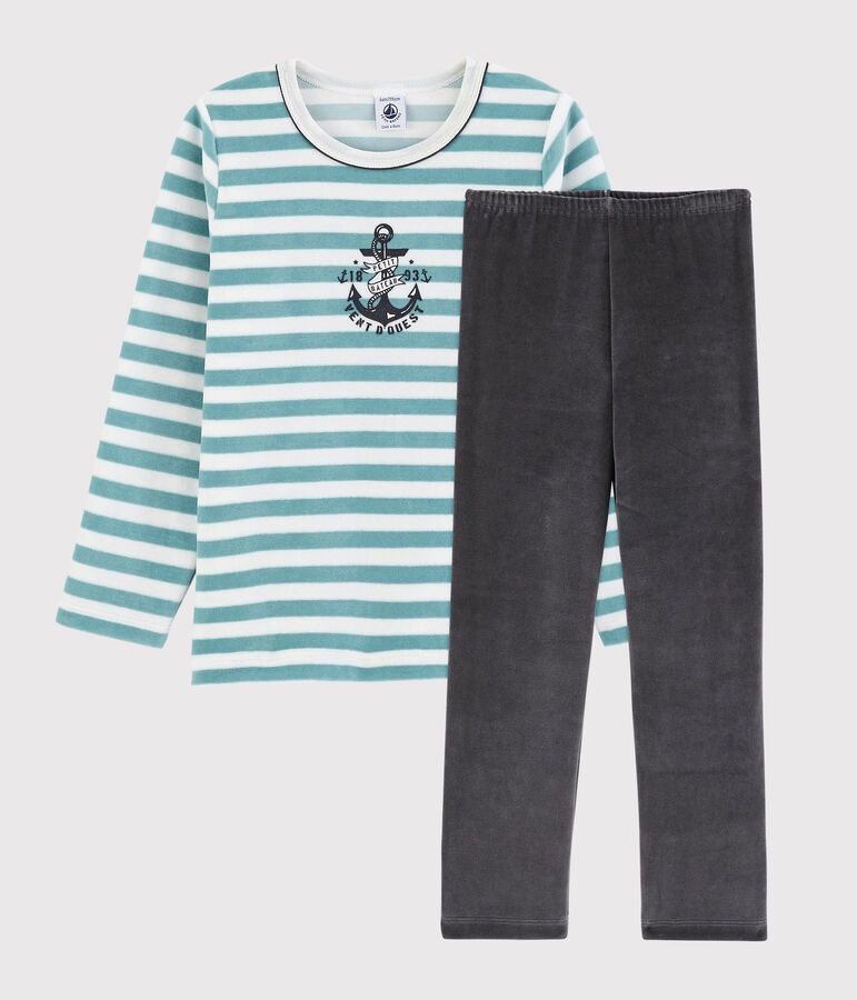 Boys' Velour Anchor Pyjamas white/blue/multicolor