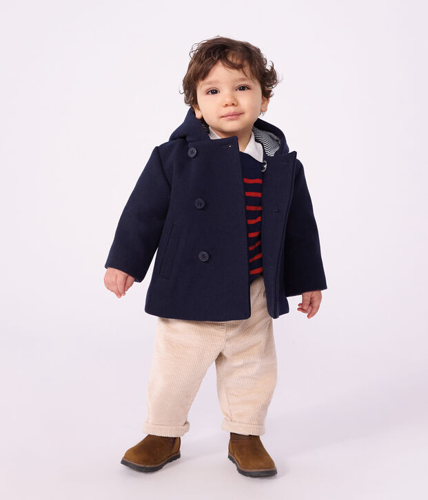 Babies' pea coat in plain woollen broadcloth SMOKING