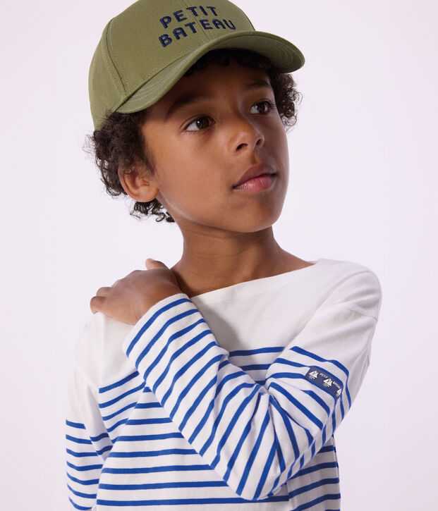 Children's stripy cotton Breton top white/blue