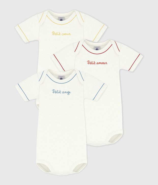 Pack of babies' short-sleeved plain cotton bodies multicolor
