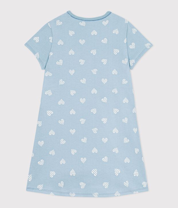 Children's short-sleeved heart-print cotton nightdress green/white