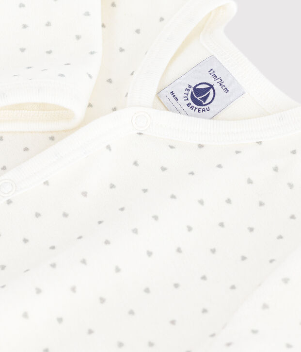 Babies' little heart-print velour pyjama suit white/grey