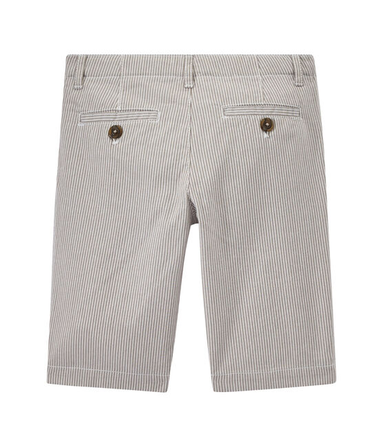 Boys' striped bermuda shorts MINERAI grey/LAIT white