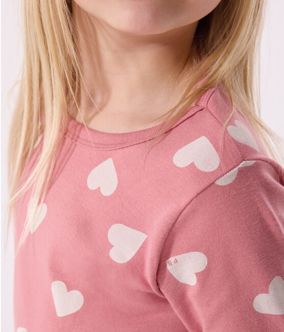 Children's heart print cotton pyjamas ROSEWOOD pink/MARSHMALLOW