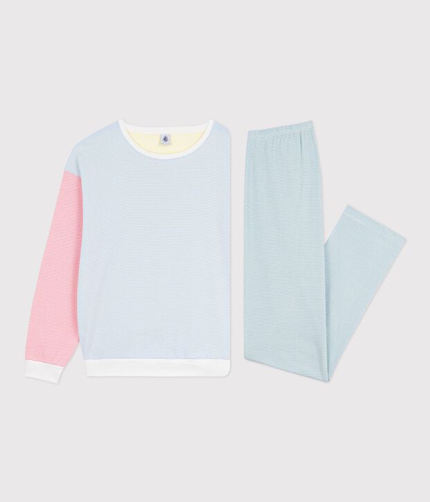 Women's stripy cotton pyjamas white/multicolor