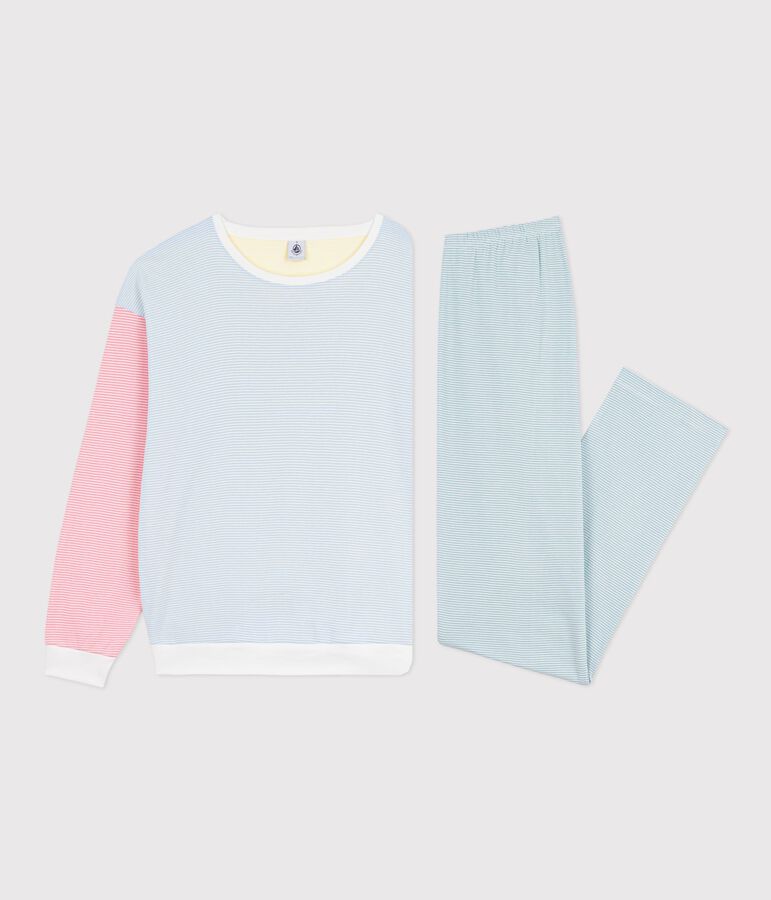 Women's stripy cotton pyjamas MARSHMALLOW white/MULTICO white