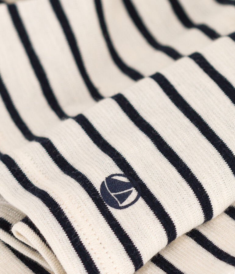 Girls' Long-sleeved Slub Jersey T-shirt Ecru/blue