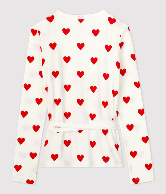 Women's Organic Cotton Wrapover Cardigan MARSHMALLOW white/TERKUIT red