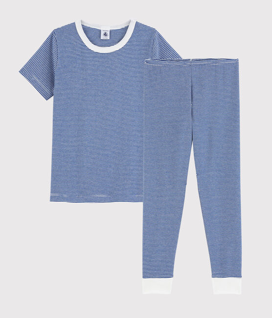 Boys' Blue Pinstriped Cotton Pyjamas SURF blue/MARSHMALLOW white