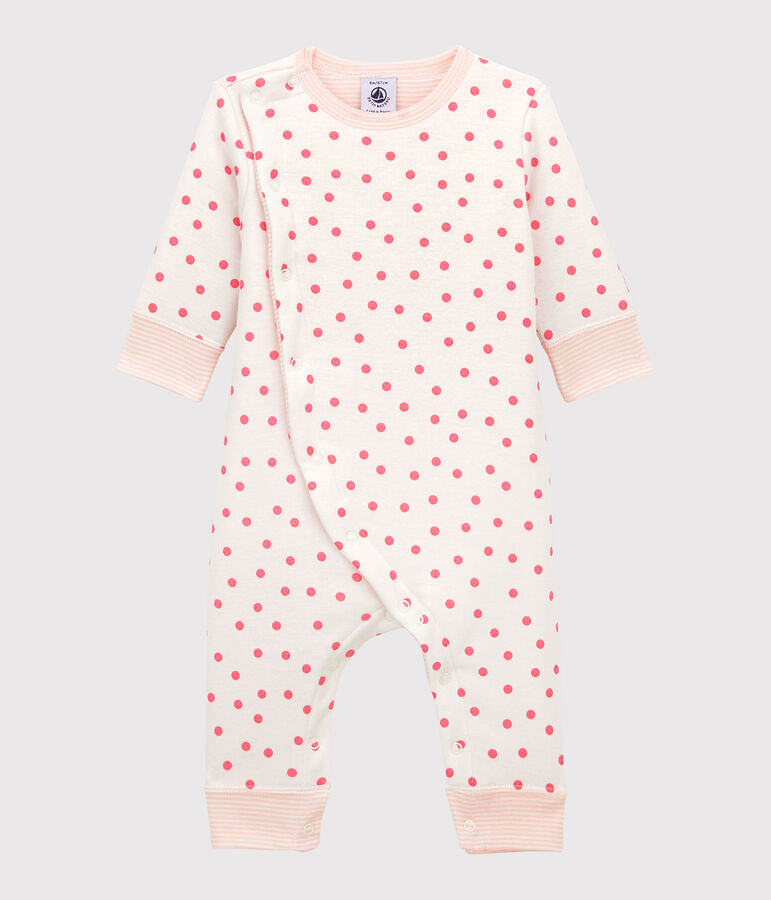 Babies' Footless Padded Cotton Jumpsuit white/pink