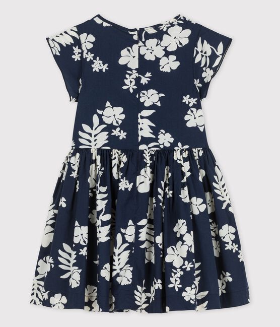 Girls' Short-Sleeved Poplin Dress MEDIEVAL blue/MARSHMALLOW white