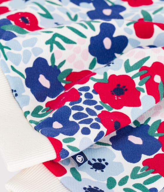 Babies' flower-print cotton hooded sweatshirt MARSHMALLOW white/MULTICO white