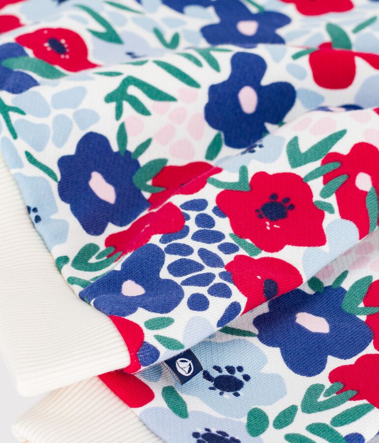 Babies' flower-print cotton hooded sweatshirt white/multicolor