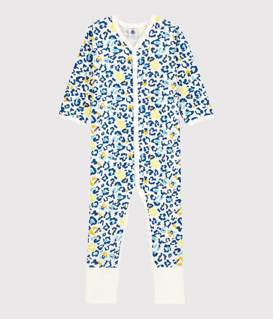 Babies' Panther Patterned Glow-In-The-Dark Cotton Sleepsuit with Detachable Feet MARSHMALLOW white/MULTICO white