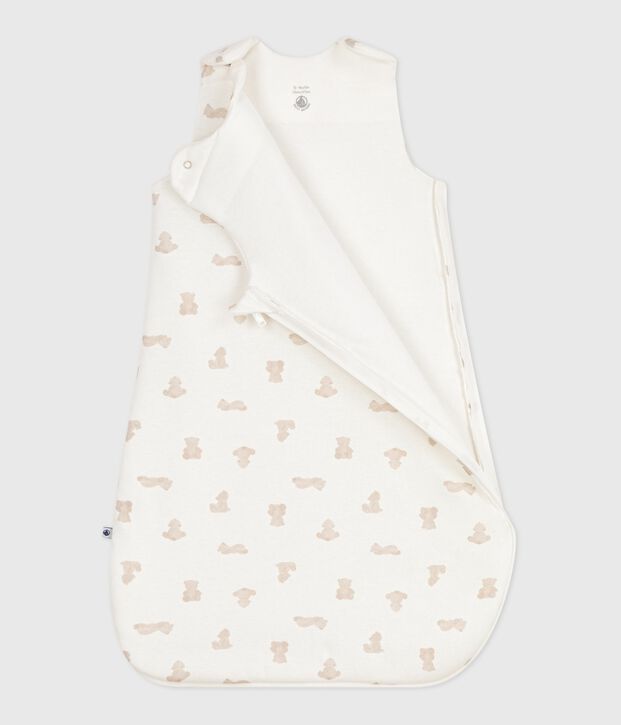 Babies' 2 TOG bear-print cotton sleeping bag white/BRUN