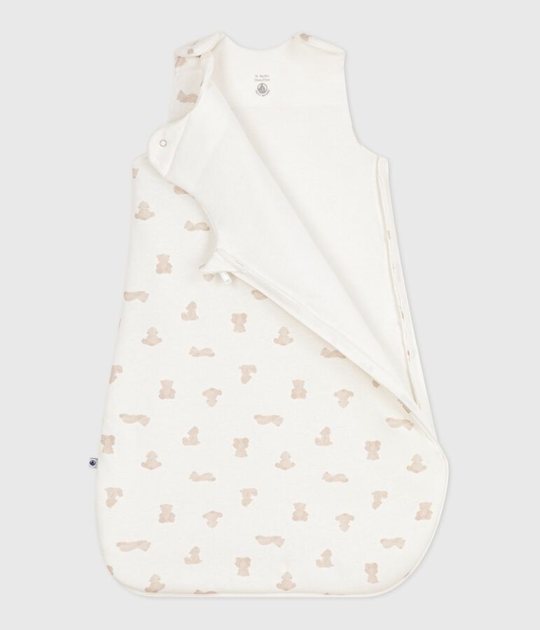 Babies' 2 TOG bear-print cotton sleeping bag white/BRUN