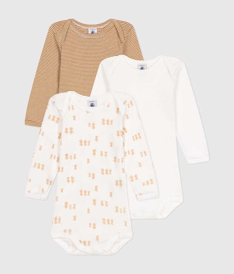 Babies' long-sleeved chick print cotton bodysuits - 3-pack multicolor