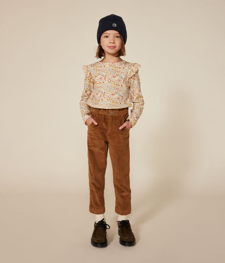 Girls' long-sleeved rib knit T-shirt Ecru/multicolor