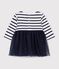 Babies' long-sleeved stripy dress in two materials white/multicolor