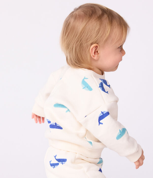 Babies' sweatshirt and trousers set in whale-print cotton Ecru/multicolor