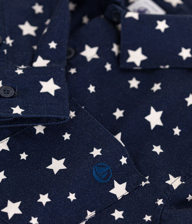 Little boys' flannel shirt blue/white