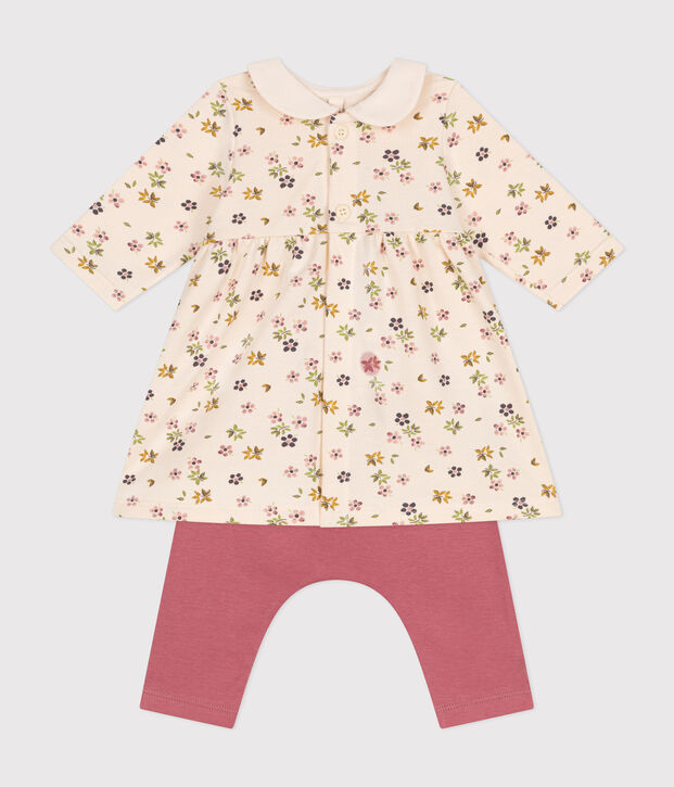 Babies' cotton dress and leggings Ecru/multicolor