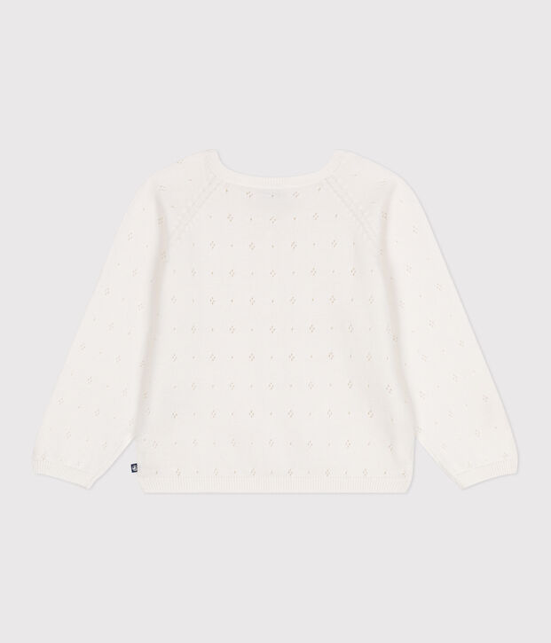 Children's cotton cardigan with a decorative stitch pattern white