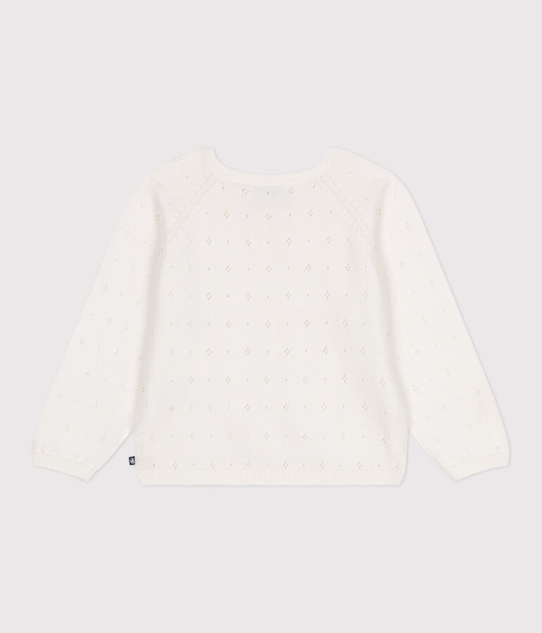 Children's cotton cardigan with a decorative stitch pattern white