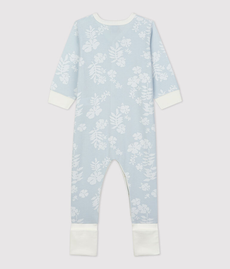 Babies' Hawaiian Themed Cotton Sleepsuit with Detachable Feet blue/white