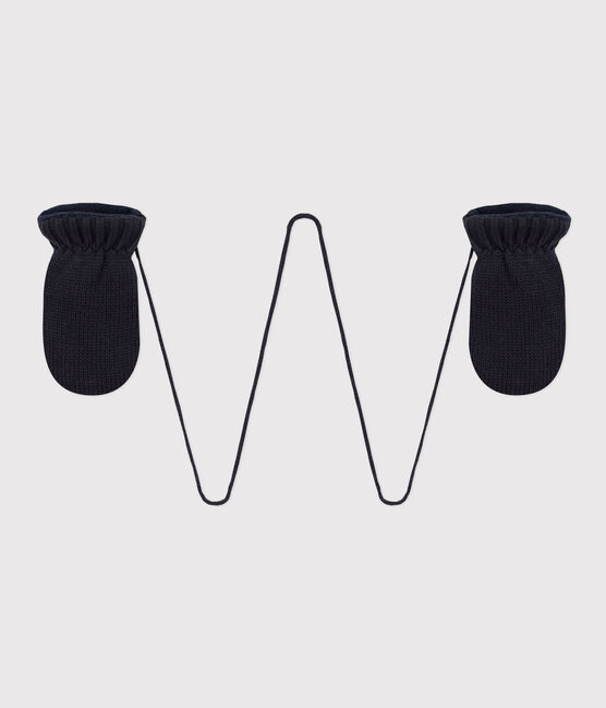 Babies' knitted mittens lined in polar fleece SMOKING blue