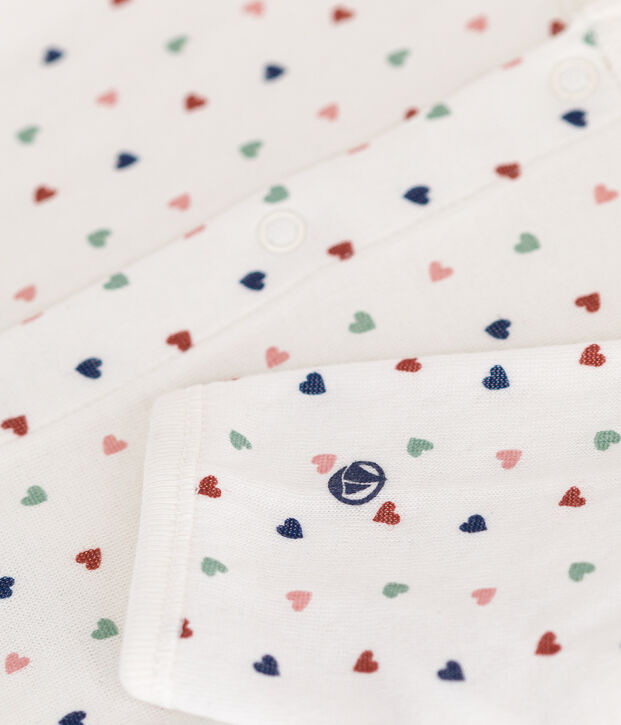 Babies' bodyjama in mini-heart print tube knit white/multicolor