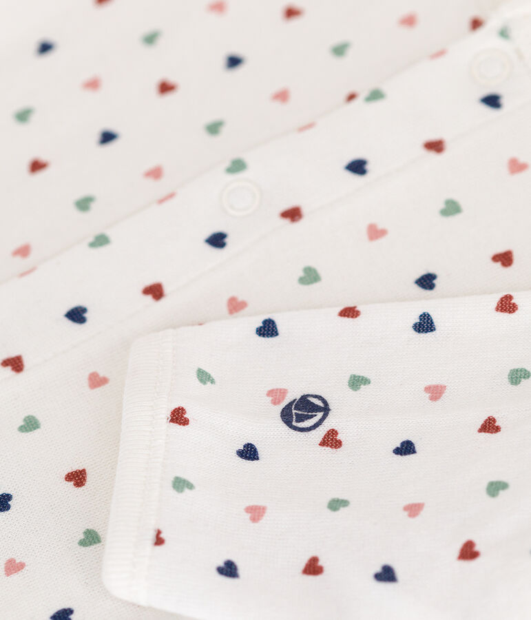 Babies' bodyjama in mini-heart print tube knit MARSHMALLOW white/MULTICO white