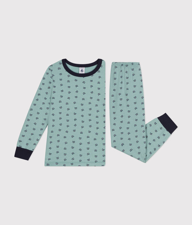 Children's raccoon print brushed fleece pyjamas green/multicolor