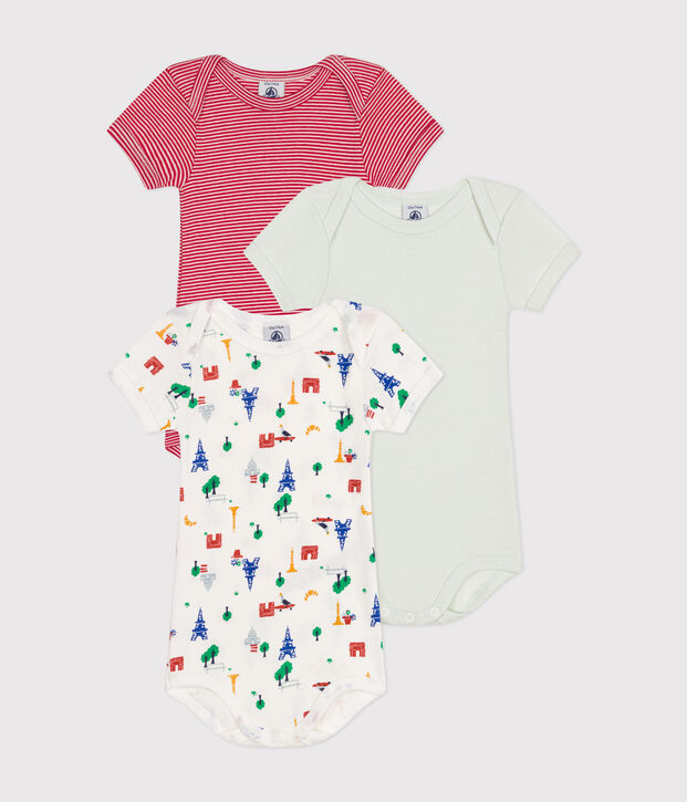 Babies' Paris Themed Short-Sleeved Cotton Bodysuits - 3-Pack multicolor