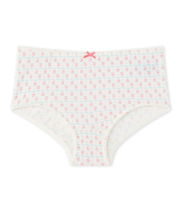 Girl's printed boxer in stretch jersey white/multicolor