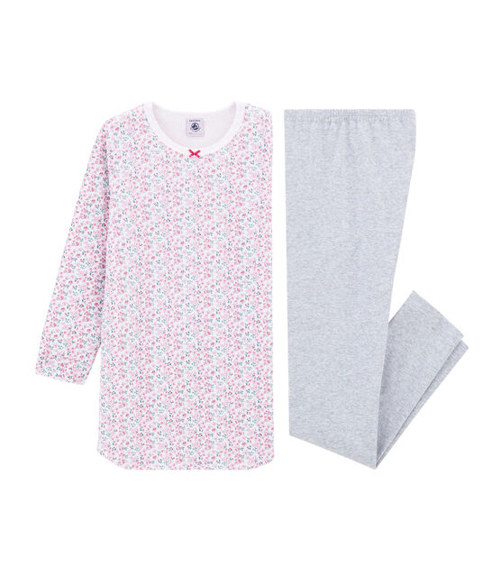 Girls' Velour Nightdress with Leggings MARSHMALLOW white/MULTICO white