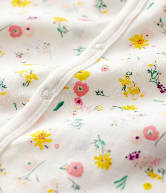Baby Girls' Cotton Cardigan. MARSHMALLOW white/MULTICO white