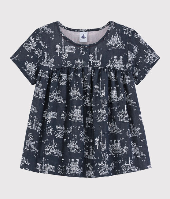 Girls' Short-Sleeved Tube Knit Blouse SMOKING blue/ECUME white