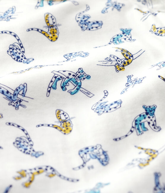 Babies' Panther Patterned Cotton Sleepsuit MARSHMALLOW white/MULTICO white
