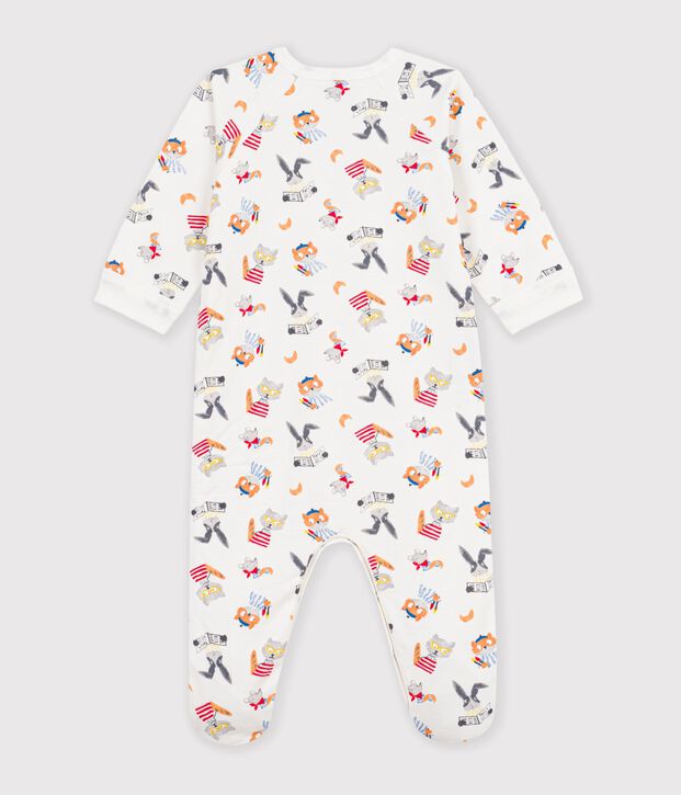 Babies' animal-print fleece pyjamas white/multicolor